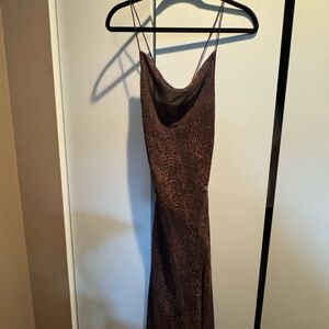 Brown Strapless Slip Dress with Subtle Snake Print